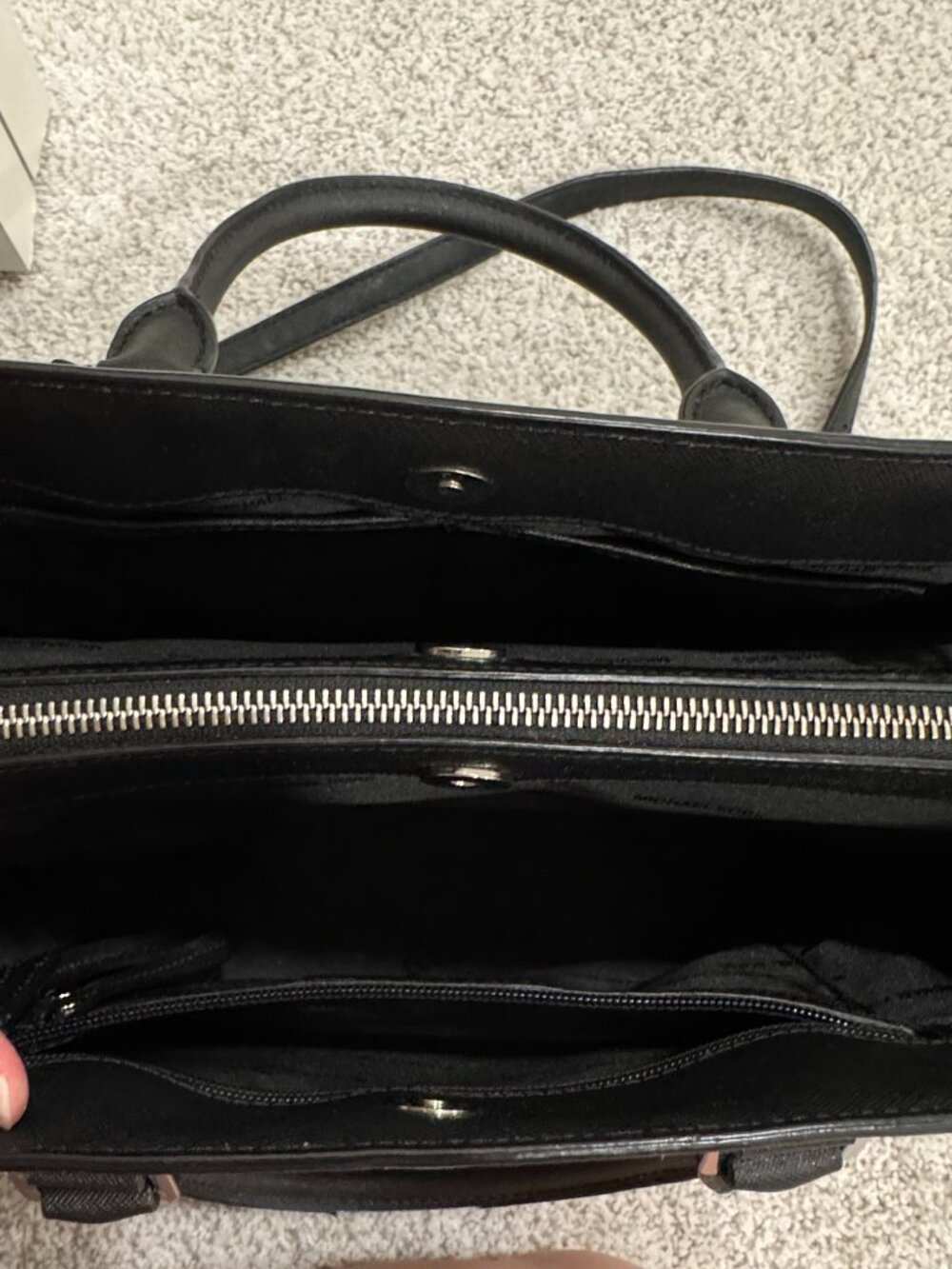 Michael Kors Saffiano Leather Satchel Two-Tone Black & Gray Crossbody Purse - Picture 5 of 11